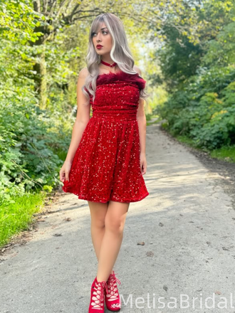 Sparkly Red Straight Across Short Homecoming Dress, HD559