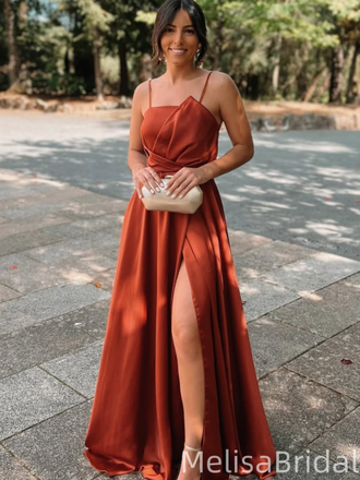 Popular Brown Spaghetti Straps Long Formal Dress to Impress,MB11241