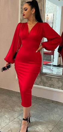 Popular Red Mermaid Long Sleeve Long Formal Dress to Impress,MB11232
