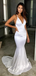 Sexy White V-neck Mermaid Long Formal Dress to Impress,MB11230