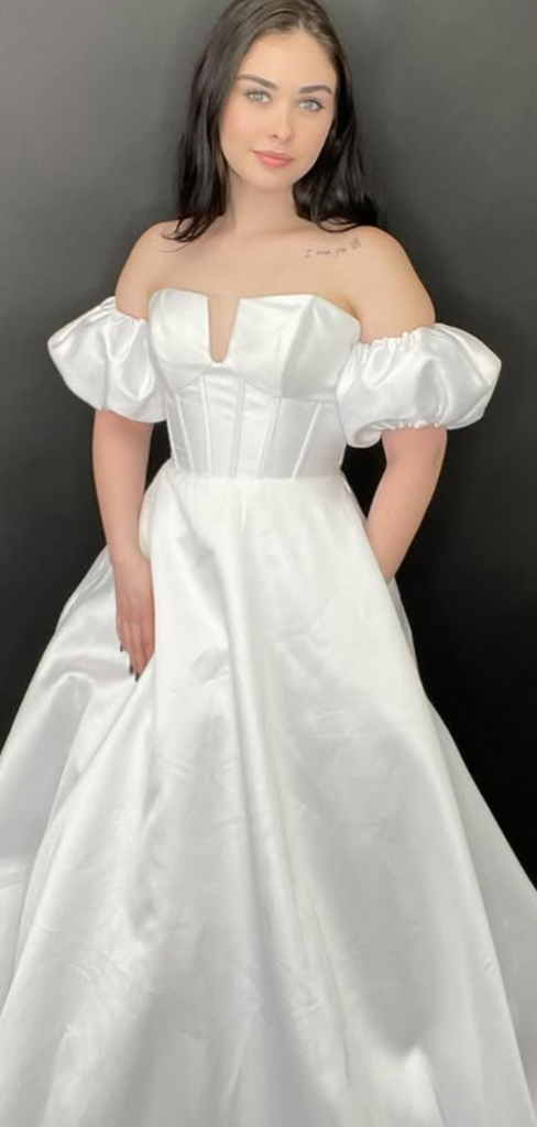 Popular White Off-shoulder A-line Long Formal Dress to Impress,MB11236