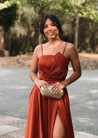 Popular Brown Spaghetti Straps Long Formal Dress to Impress,MB11241