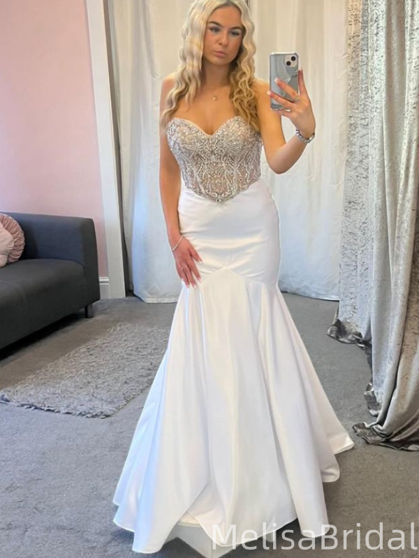 Popular White Sweetheart Mermaid Long Formal Dress to Impress,MB11245