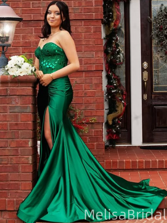Popular Green Mermaid Sweetheart Slit Long Formal Dress to Impress,MB11252