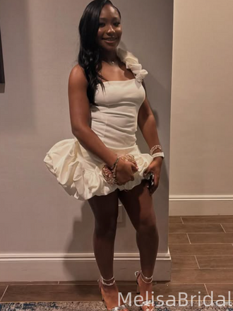 Elegant White One-shoulder Short Homecoming Dress, HD560