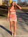 Elegant Pink Spaghetti Straps Short Homecoming Dress, HD564