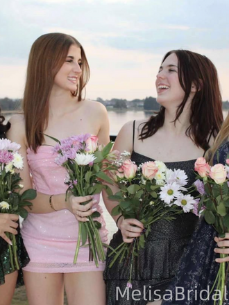 Elegant Pink Straight Across Short Homecoming Dress, HD563