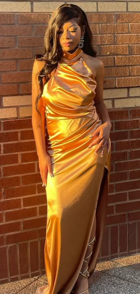 Popular Gold High-neck Mermaid  Long Formal Dress to Impress,MB11248