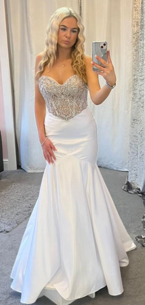 Popular White Sweetheart Mermaid Long Formal Dress to Impress,MB11245