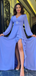Popular Purple Long Sleeve Slit  Long Formal Dress to Impress,MB11251