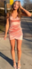 Elegant Pink Spaghetti Straps Short Homecoming Dress, HD564