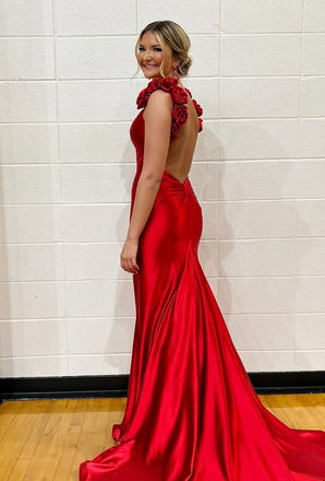 Popular Red V-neck Mermaid  Long Formal Dress to Impress,MB11249