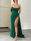 Green Strapless Mermaid Evening Gown Long Evening Party Prom Dresses with High Slit,MB824