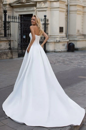Elegant White Tulle A-Line Ruffle Long Wedding Dresses, WD29