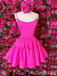 Hot Pink Spaghetti Straps Lace Up Back A-line Graduation Party Short Homecoming Dresses, HD464