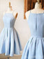 Light Blue Spaghetti Straps Straight Neck A-Line Graduation Party Short Homecoming Dresses, HD436