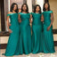 Green Sparkle Off Shoulder Mermaid Plunging Long Bridesmaid Dresses ,BD215