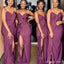 Sexy Dark Purple Spaghetti Straps Ruffle Side Slit Satin Simple Cheap Mermaid Long Bridesmaid Dresses ,BD170