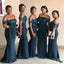 Elegant Dark Green Off Shoulder Sequin Simple Cheap Mermaid Long Bridesmaid Dresses ,BD147