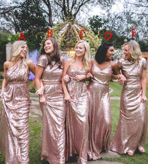 Mismatched Sparkly Pink Sequin Long Cheap Bridesmaid Dresses,BD31