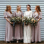 Charming V-Neck Short Sleeve Grey Chiffon Long Cheap Bridesmaid Dresses,BD20