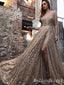 Sparkle Sexy Open Back A-line Spaghetti Straps Plunging Evening Gown Long Formal Dresses Prom Dresses ,MB359