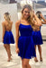 Elegant Royal Blue Spaghetti Straps Lace Up Back A-Line Cheap Simple Short Homecoming Dresses, HD83