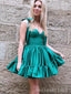 Elegant Green Spaghetti Straps Ruffle Sleeveless Short Homecoming Dresses, HD29