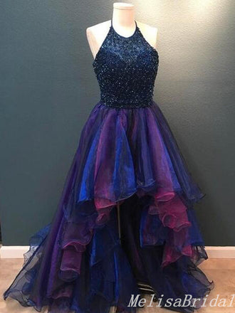 Sexy Sparkle High Low Halter A-Line Evening Gown Maxi Long Formal Dresses Prom Dresses,MB512