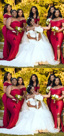 Mismatched Red Mermaid Long Bridesmaid Dresses ,BD221