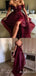 Charming Lace Appliques High Low Open Back Burgundy Off-the-shoulder Sweetheart Evening Gown Long Formal Dresses Prom Dresses,MB383