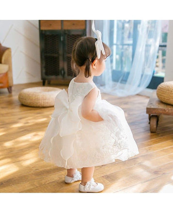 Cute White Lace Tulle A- Line Cheap Simple Long Flower Girl Dresses,FG46