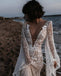 Elegant White Long Sleeves Lace Appliques Illusion V Neck Mermaid Long Wedding Dresses,WD58