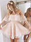 Elegant Light Pink Off-The-Shoulder Lace Appliques A-Line Short Homecoming Dresses , HD321