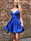 Elegant Royal Blue Spaghetti Straps A-Line Cheap Simple Short Homecoming Dresses, HD84