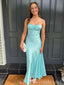 Elegant Light Blue Side Slit Pleats Mermaid Long Prom Dresses,MB21