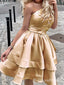 Sexy Brown A-line Charming One Shoulder Short Homecoming Dresses with Ruffles, HD245