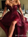 Charming Lace Appliques High Low Open Back Burgundy Off-the-shoulder Sweetheart Evening Gown Long Formal Dresses Prom Dresses,MB383