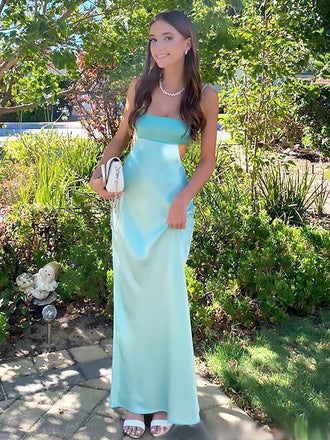 Elegant Blue Spaghetti Straps Strapless Mermaid Long Evening Prom Dresses,MB127