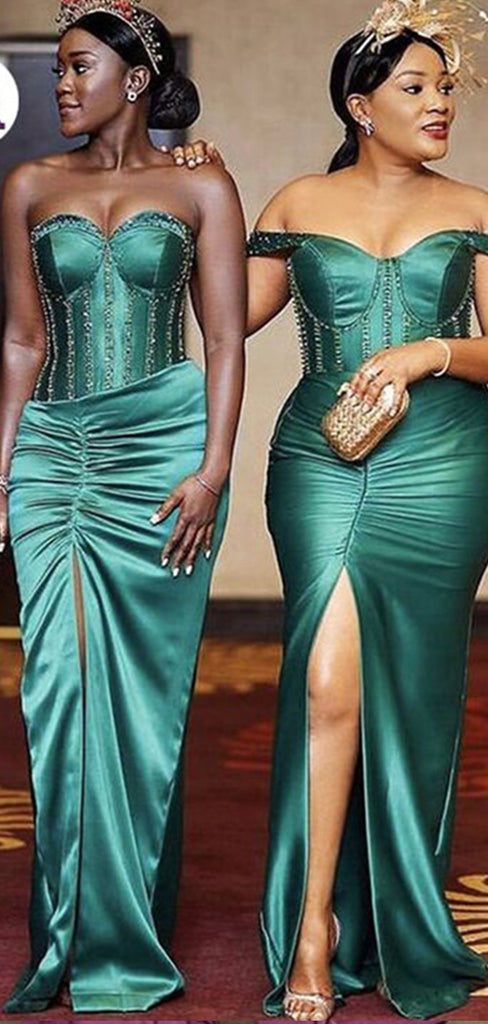 Sexy Green Elastic Satin Beading Simple Cheap Mermaid Long Bridesmaid Dresses ,BD169