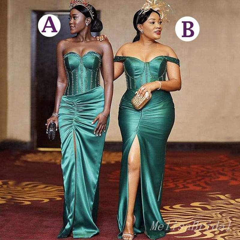 Sexy Green Elastic Satin Beading Simple Cheap Mermaid Long Bridesmaid Dresses ,BD169