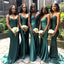 Sexy Green Spaghetti Straps V Neck Mermaid  Long Cheap Bridesmaid Dresses ,BD76