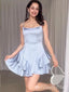 Elegant Silver Spaghetti Straps Ruffles Simple Cheap A-Line Short Homecoming Dresses, HD203