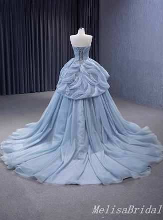 Gorgeous Blue Strapless A-line Sweetheart Lace up Back Ball Gown Party Dress Long Prom Dresses to Impress ,MB952