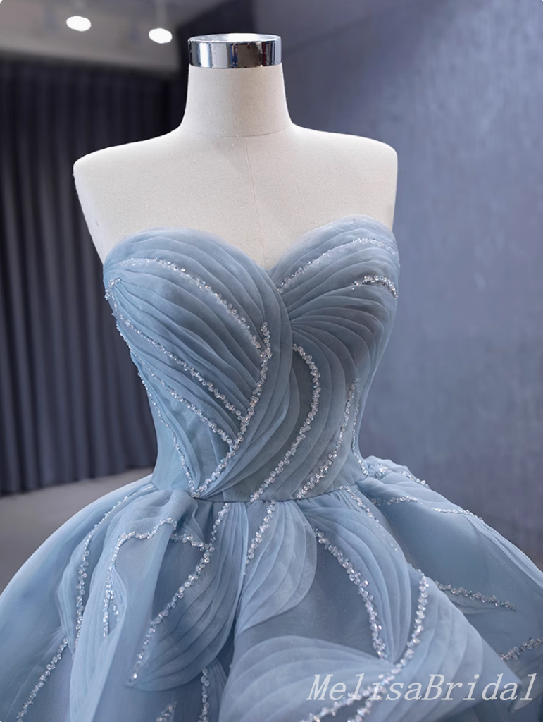 Gorgeous Blue Strapless A-line Sweetheart Lace up Back Ball Gown Party Dress Long Prom Dresses to Impress ,MB952