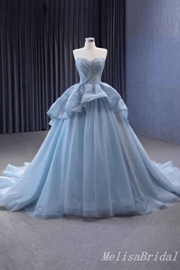 Gorgeous Blue Strapless A-line Sweetheart Lace up Back Ball Gown Party Dress Long Prom Dresses to Impress ,MB952