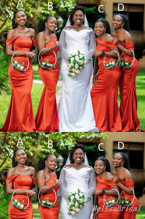 Mismatched Orange Mermaid Long Bridesmaid Dresses,BD222
