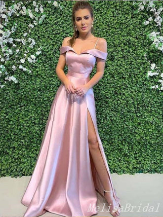 Sexy Off-the-shoulder High Slit Evening Gown Long Prom Dresses with Pleats ,MB300