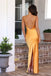 Elegant Orange Side Slit Spaghetti Strap Mermaid Long Prom Dresses,MB22