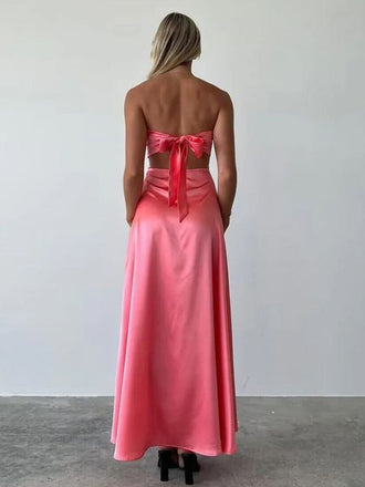 Unique Pink Sleeveless Lace Up Back A-Line Evening Prom Dresses,MB129